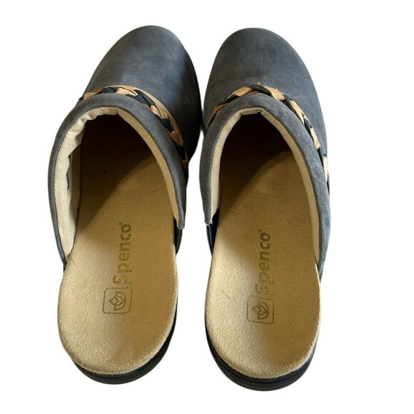 Spenco Topanga Clog Mule Blue Beige 10D Suede Braided Slip On Flat Comfort - Picture 9 of 14